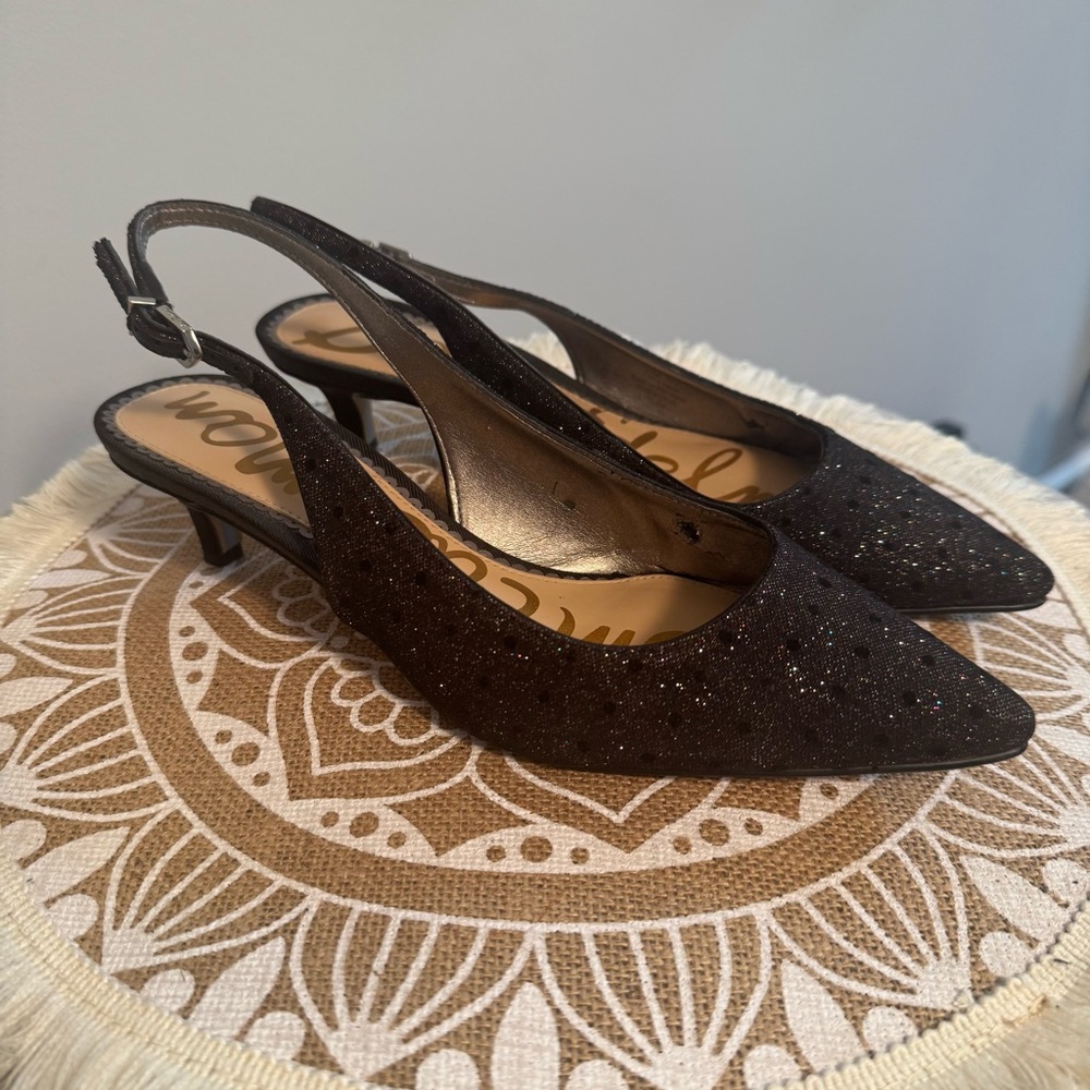 SAM EDELMAN Women's Sling Back Heels Shoes Black Size 7.5